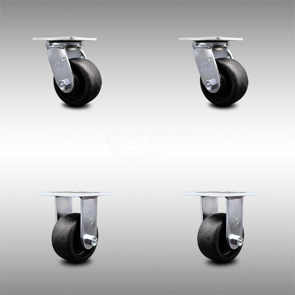 4 Inch SS Glass Filled Nylon Caster Set with Roller Bearing 2 Swivel 2 Rigid SCC